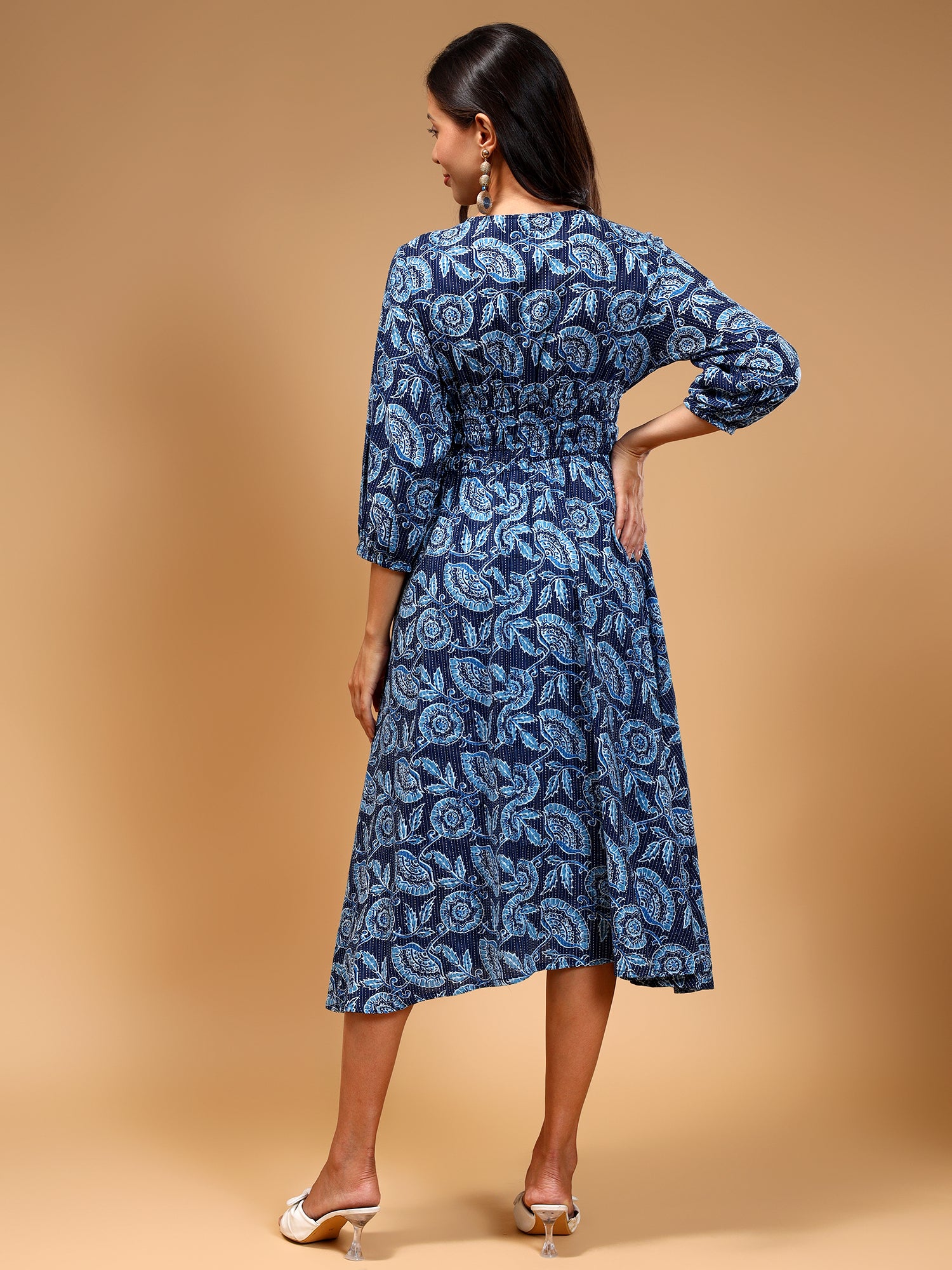 Floral Printed Cotton A-Line Midi Dress - Five Miles