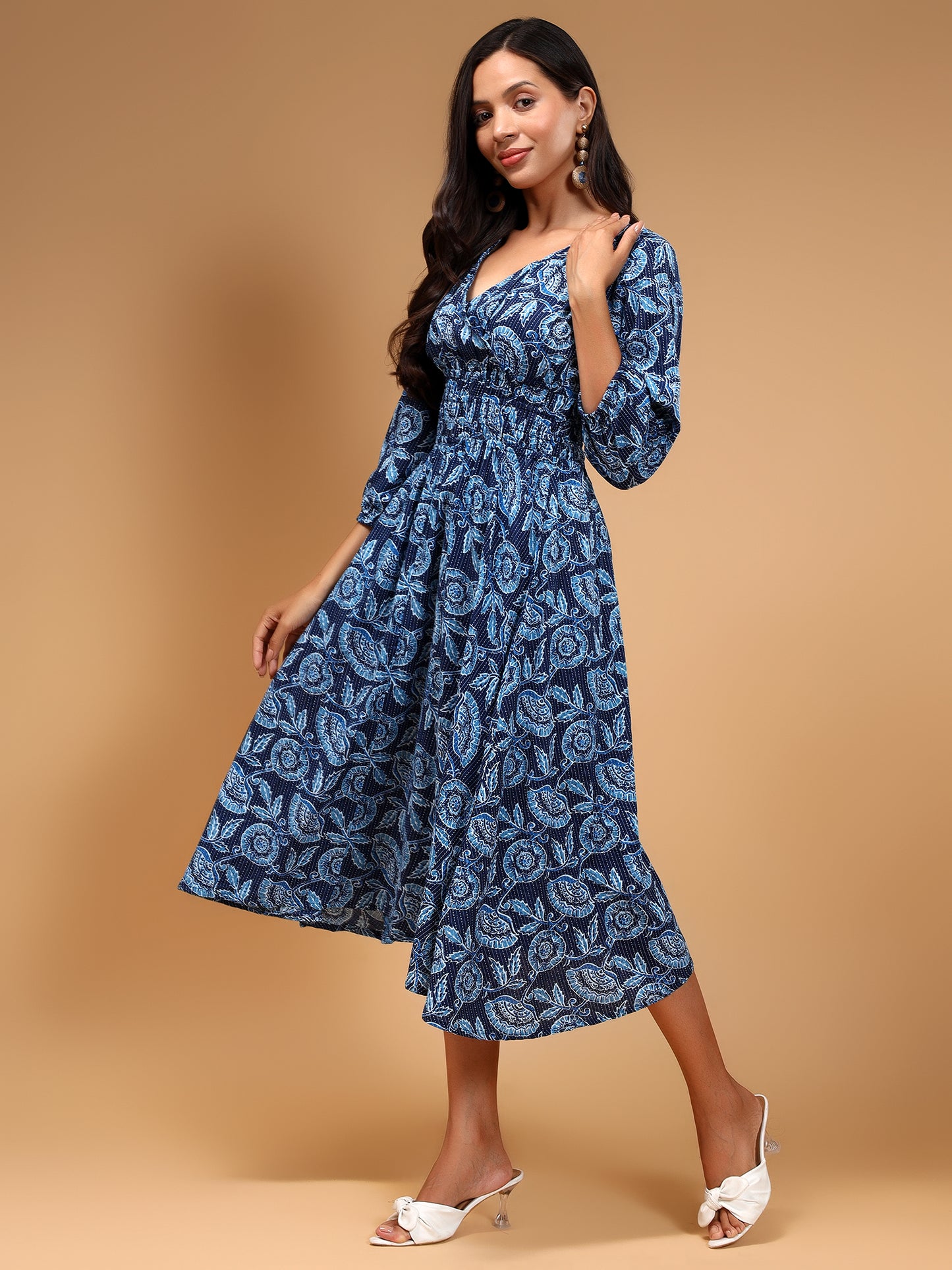 Floral Printed Cotton A-Line Midi Dress - Five Miles