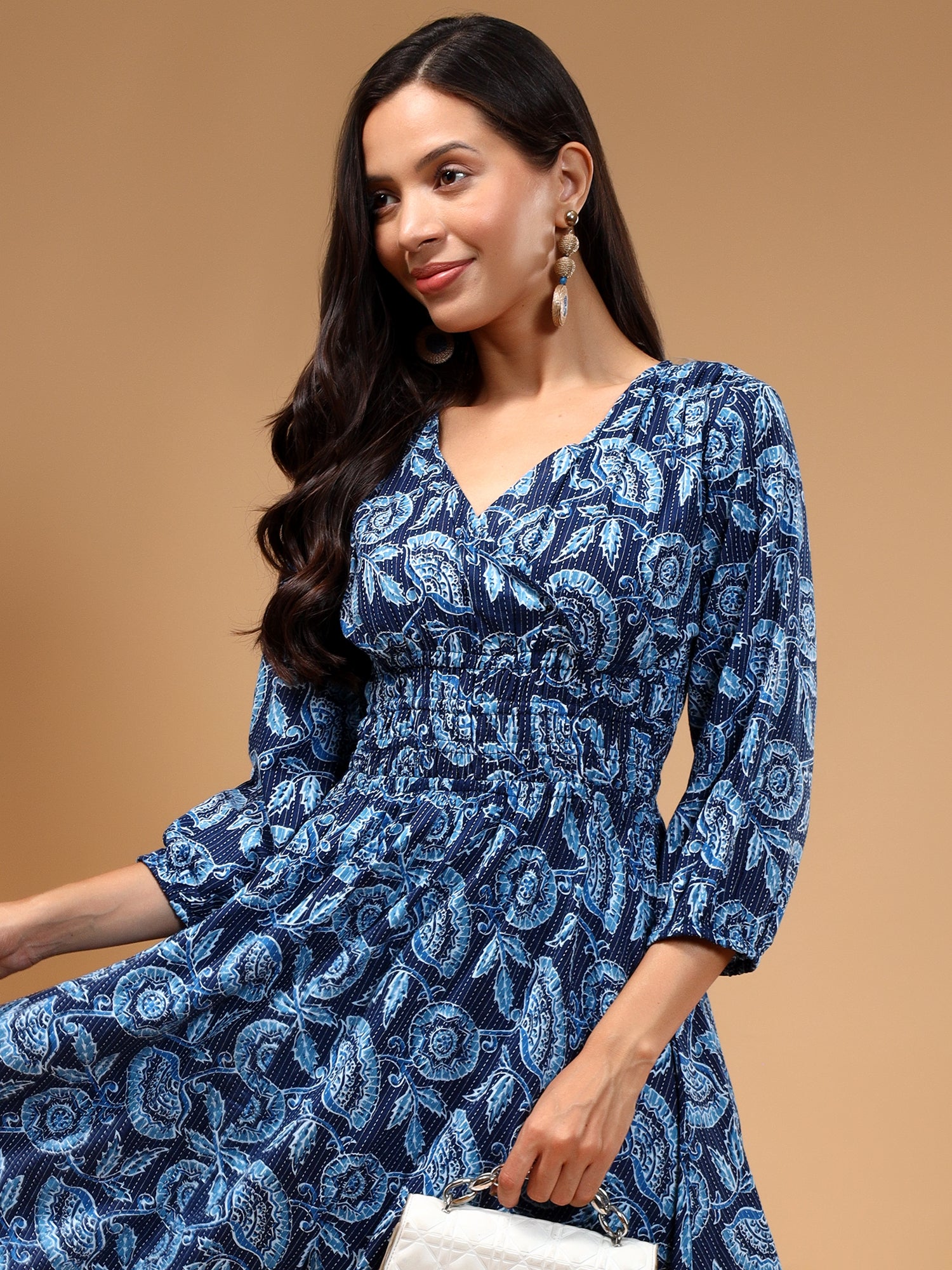 Floral Printed Cotton A-Line Midi Dress - Five Miles