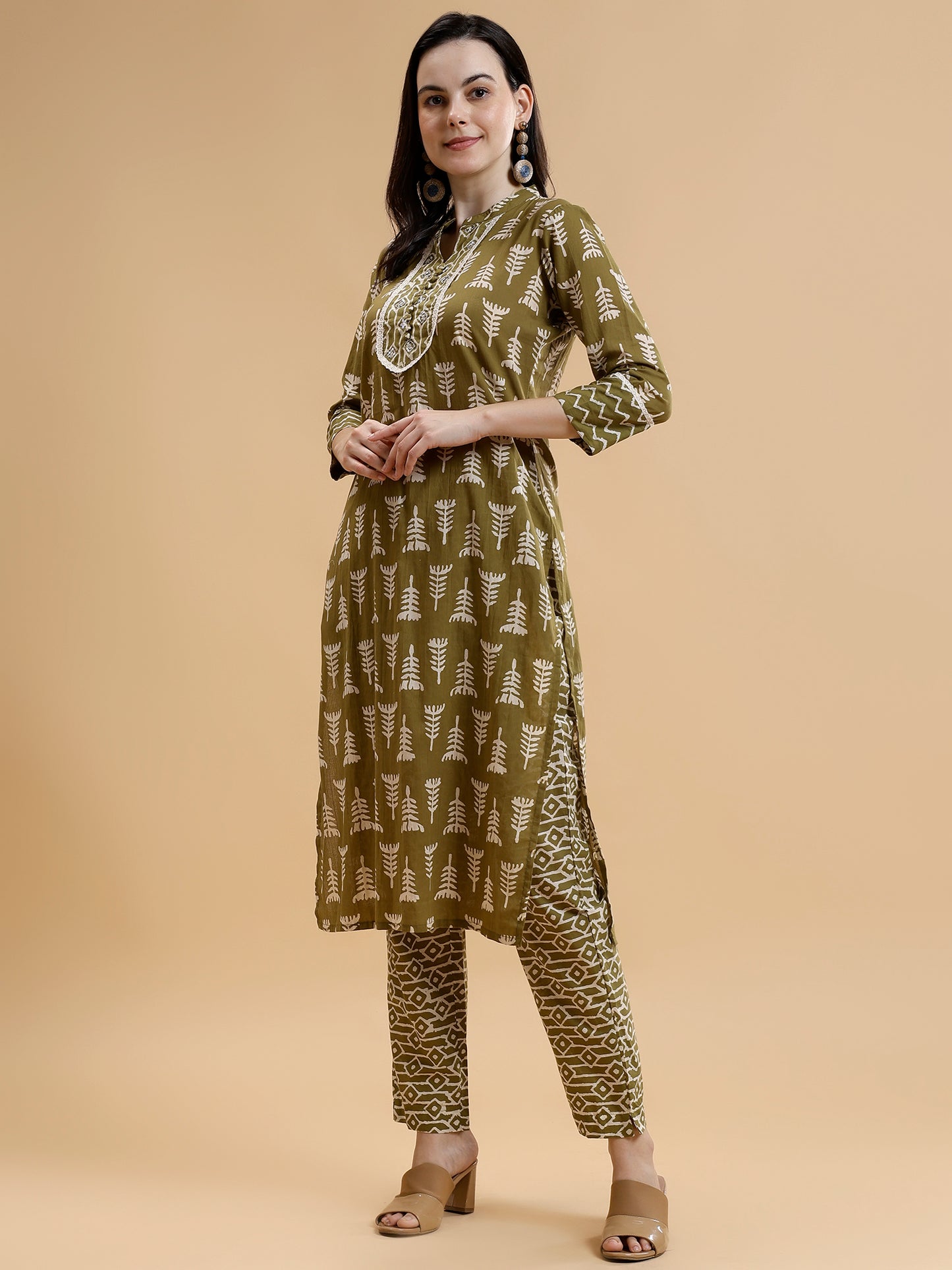 Ethnic Motifs Printed Pure Cotton Kurta with Trousers & With Dupatta - Five Miles