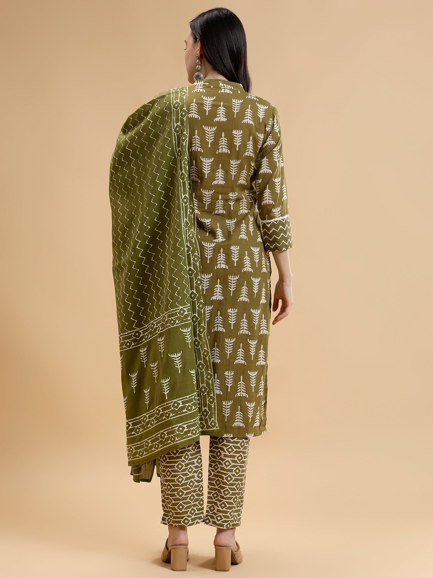 Ethnic Motifs Printed Pure Cotton Kurta with Trousers & With Dupatta - Five Miles