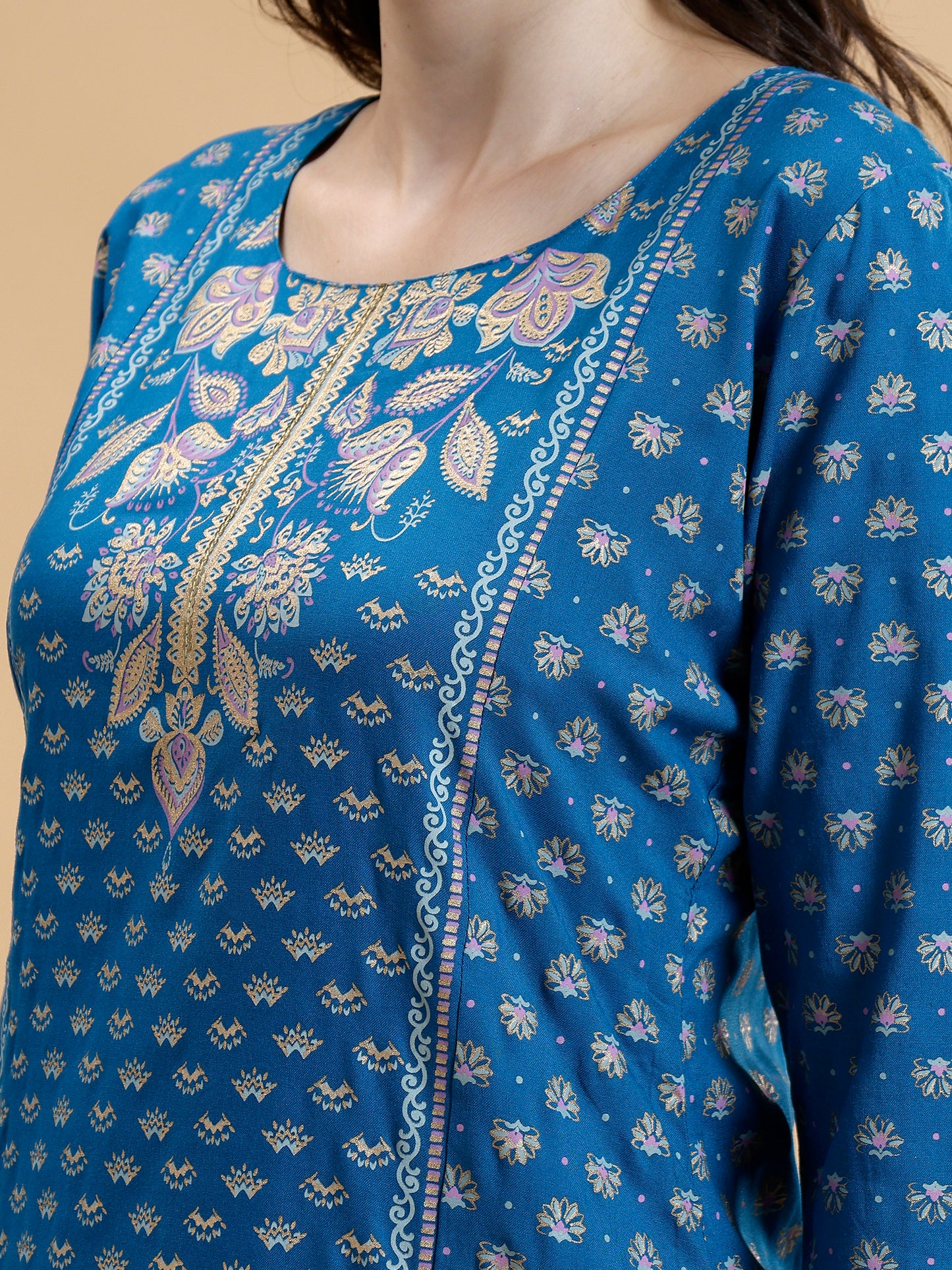 Floral Printed Liva Kurta with Trousers & Dupatta - Five Miles