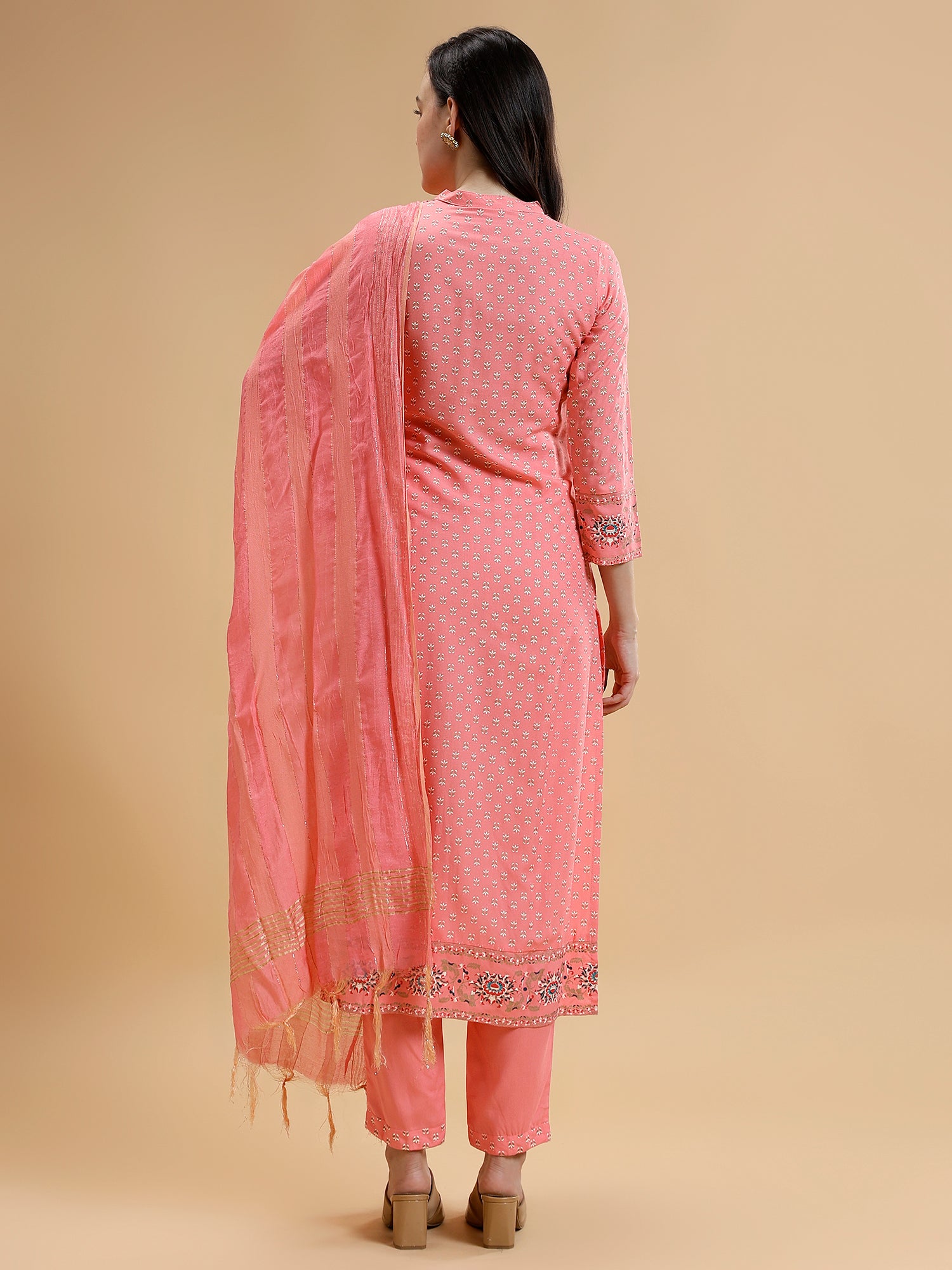 Floral Printed Regular Liva Kurta With Trousers & Dupatta - Five Miles