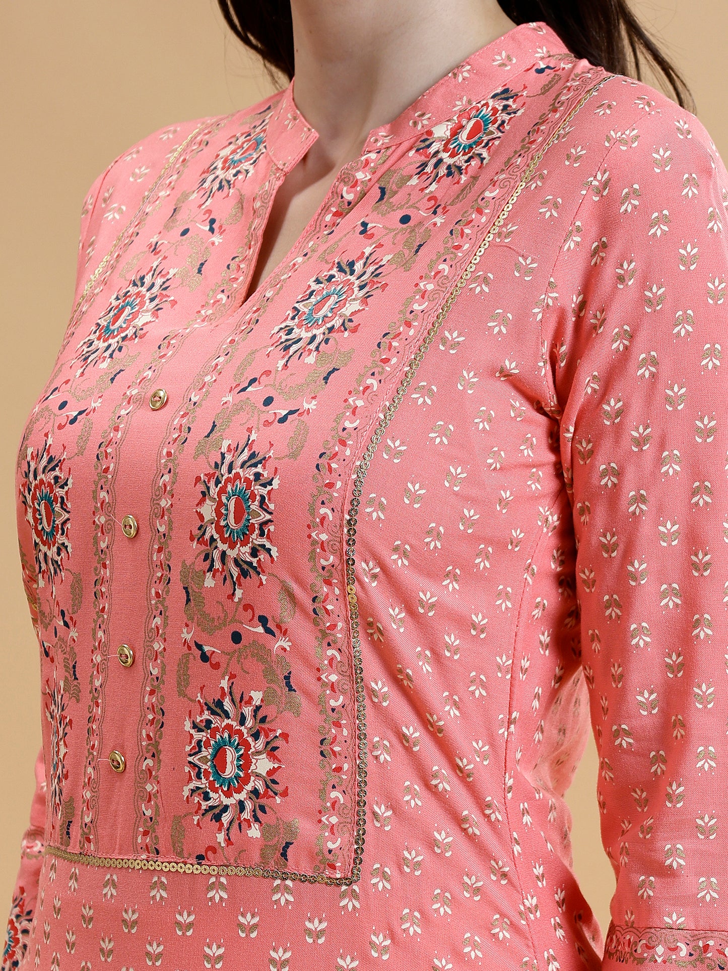 Floral Printed Regular Liva Kurta With Trousers & Dupatta - Five Miles