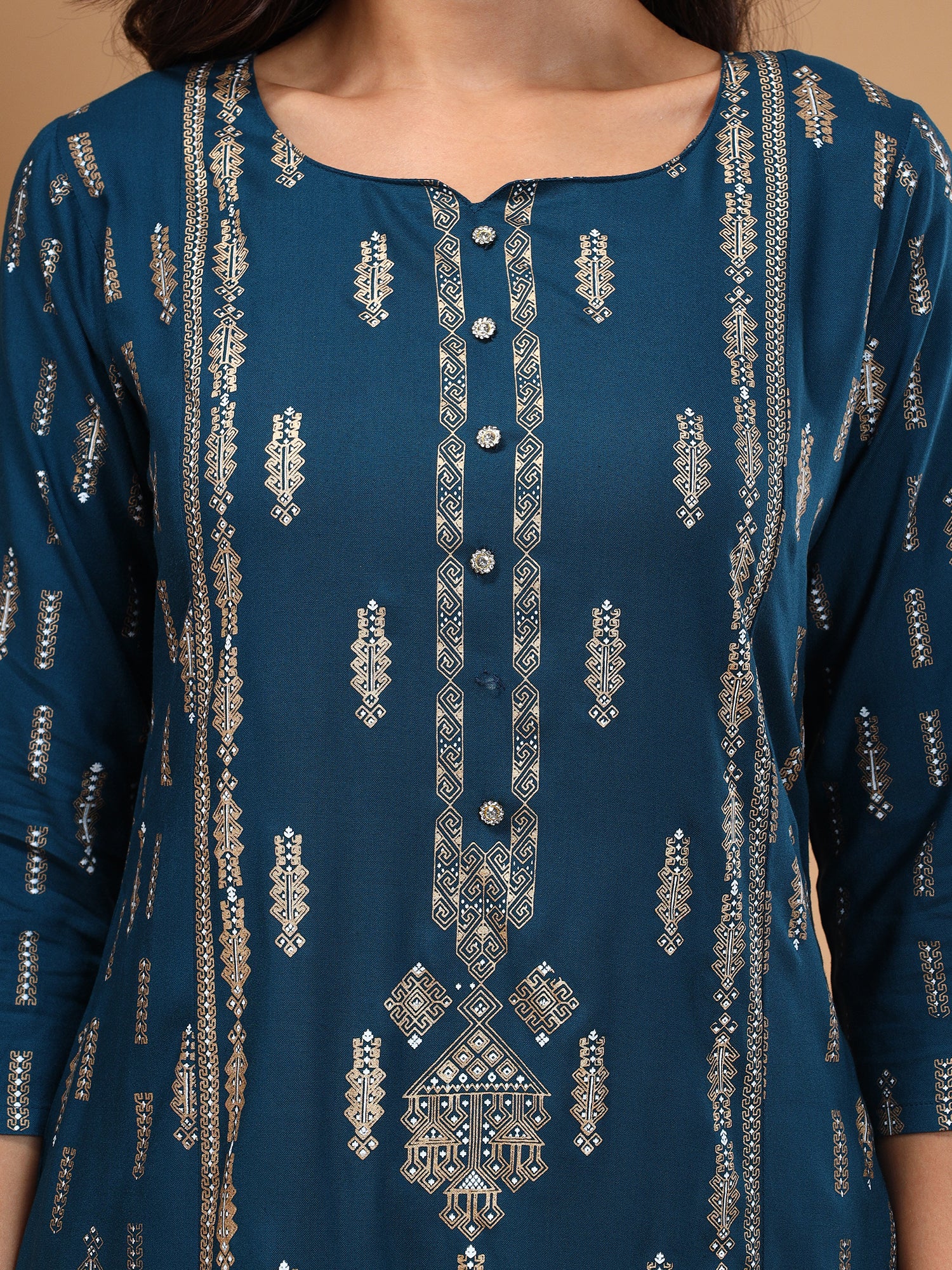 Ethnic Motifs Printed Liva Kurta With Trousers & Dupatta - Five Miles