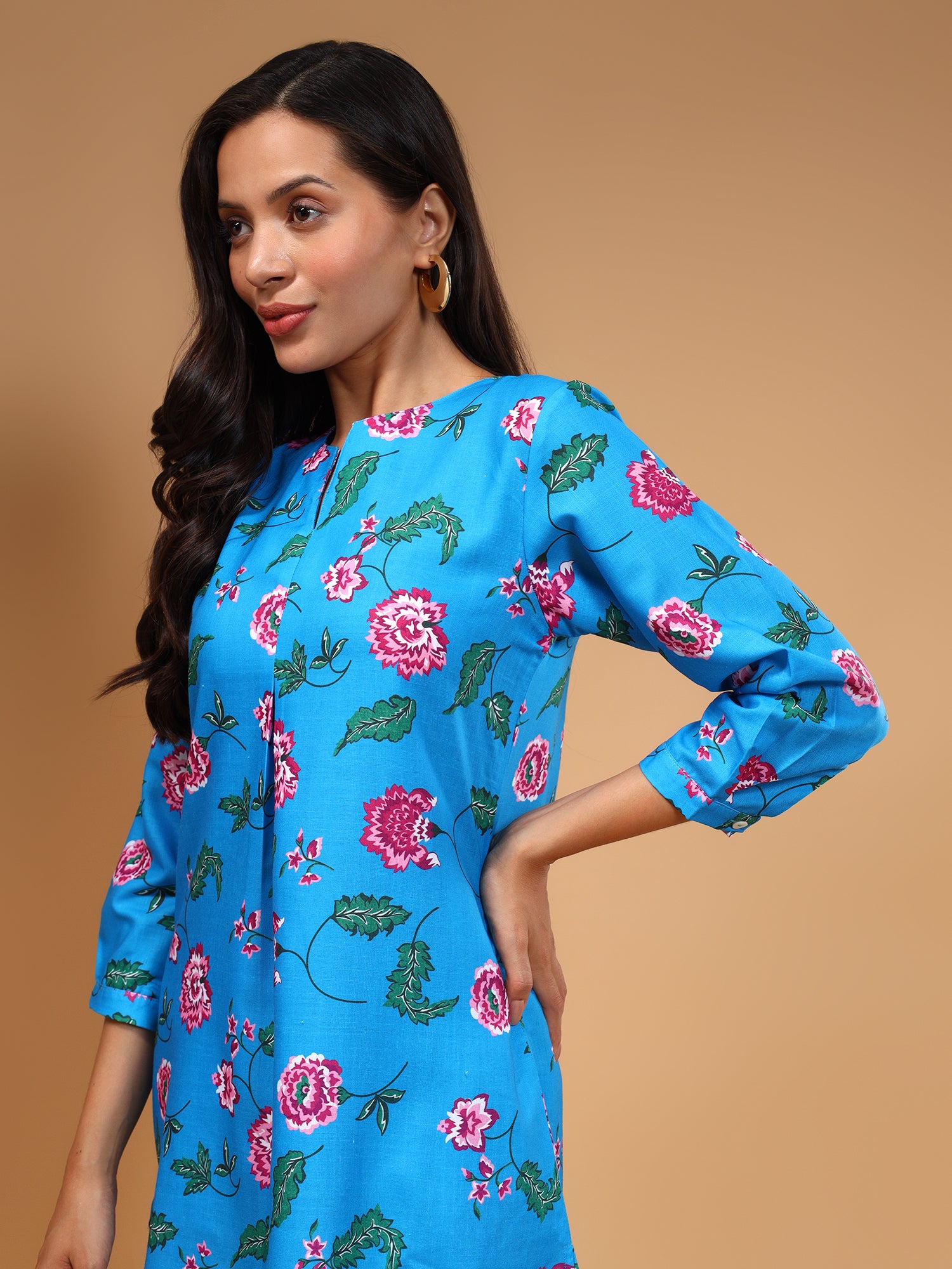 Floral Printed Regular Kurti with Trousers - Five Miles