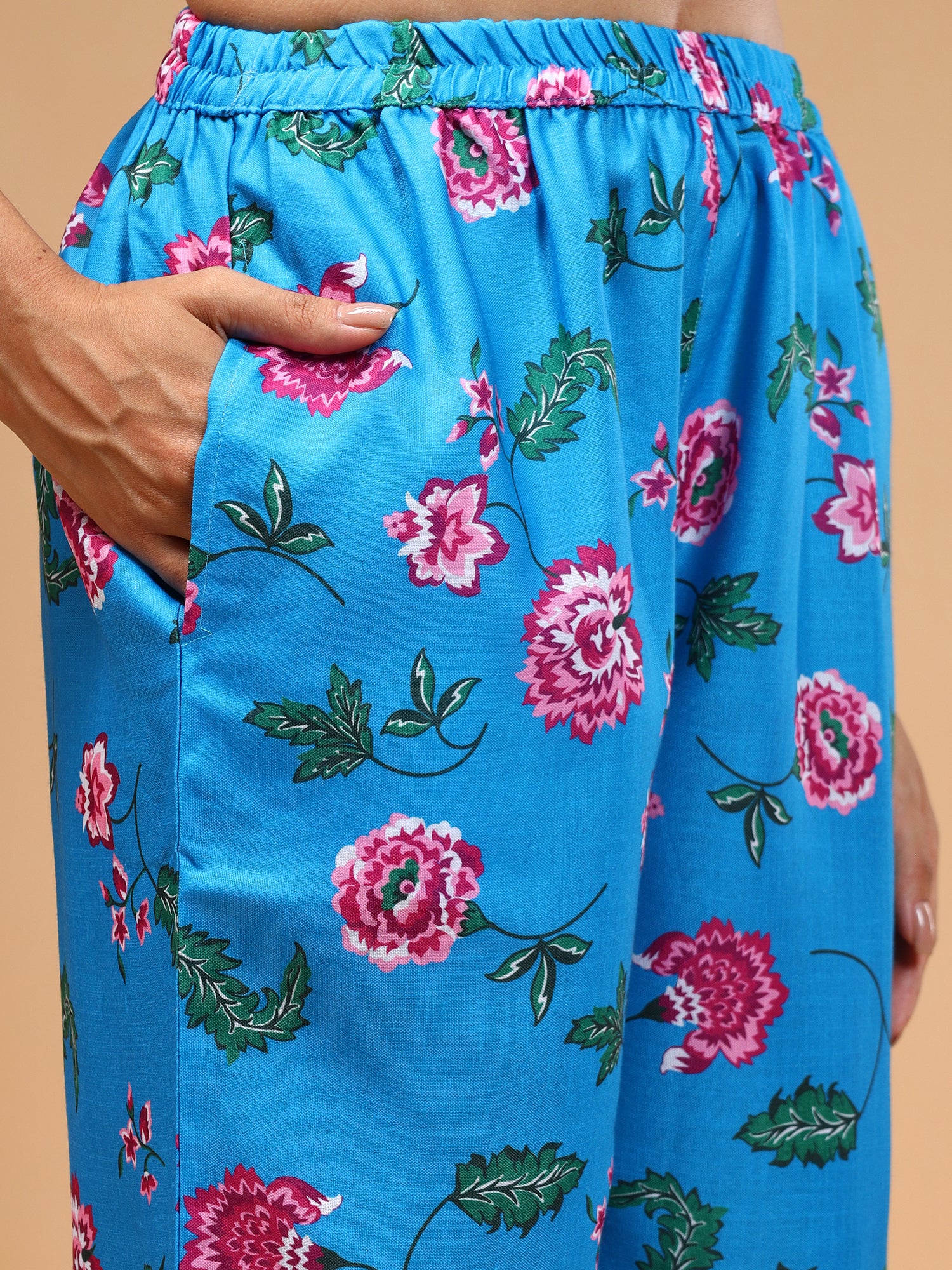 Floral Printed Regular Kurti with Trousers - Five Miles