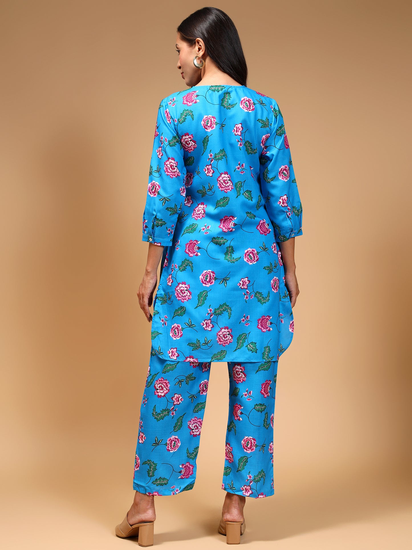 Floral Printed Regular Kurti with Trousers - Five Miles