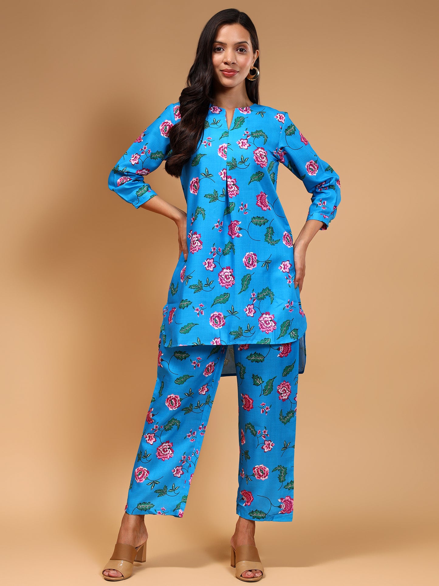 Floral Printed Regular Kurti with Trousers - Five Miles