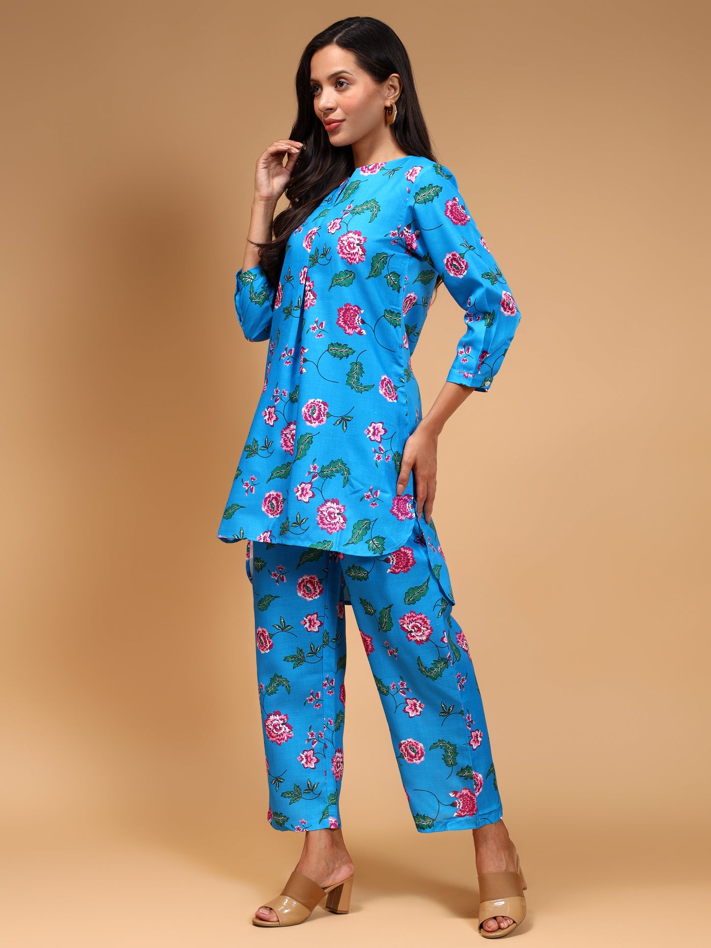 Floral Printed Regular Kurti with Trousers - Five Miles