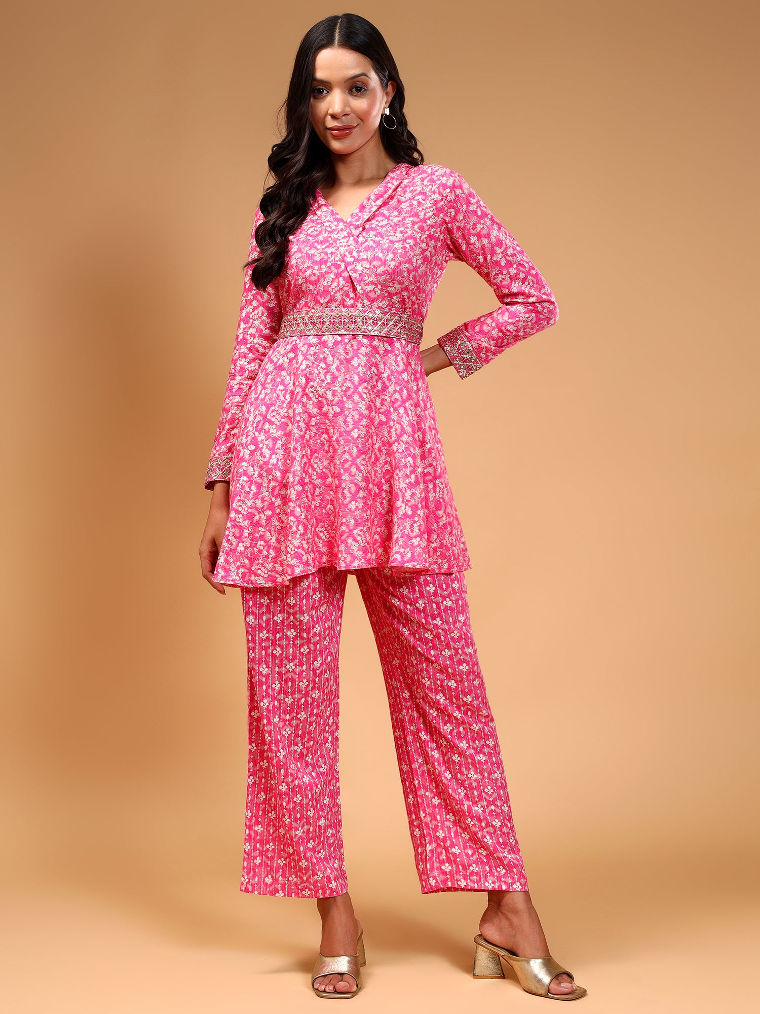 Floral Printed Tunic & Trouser With Embroidered Belt - Five Miles