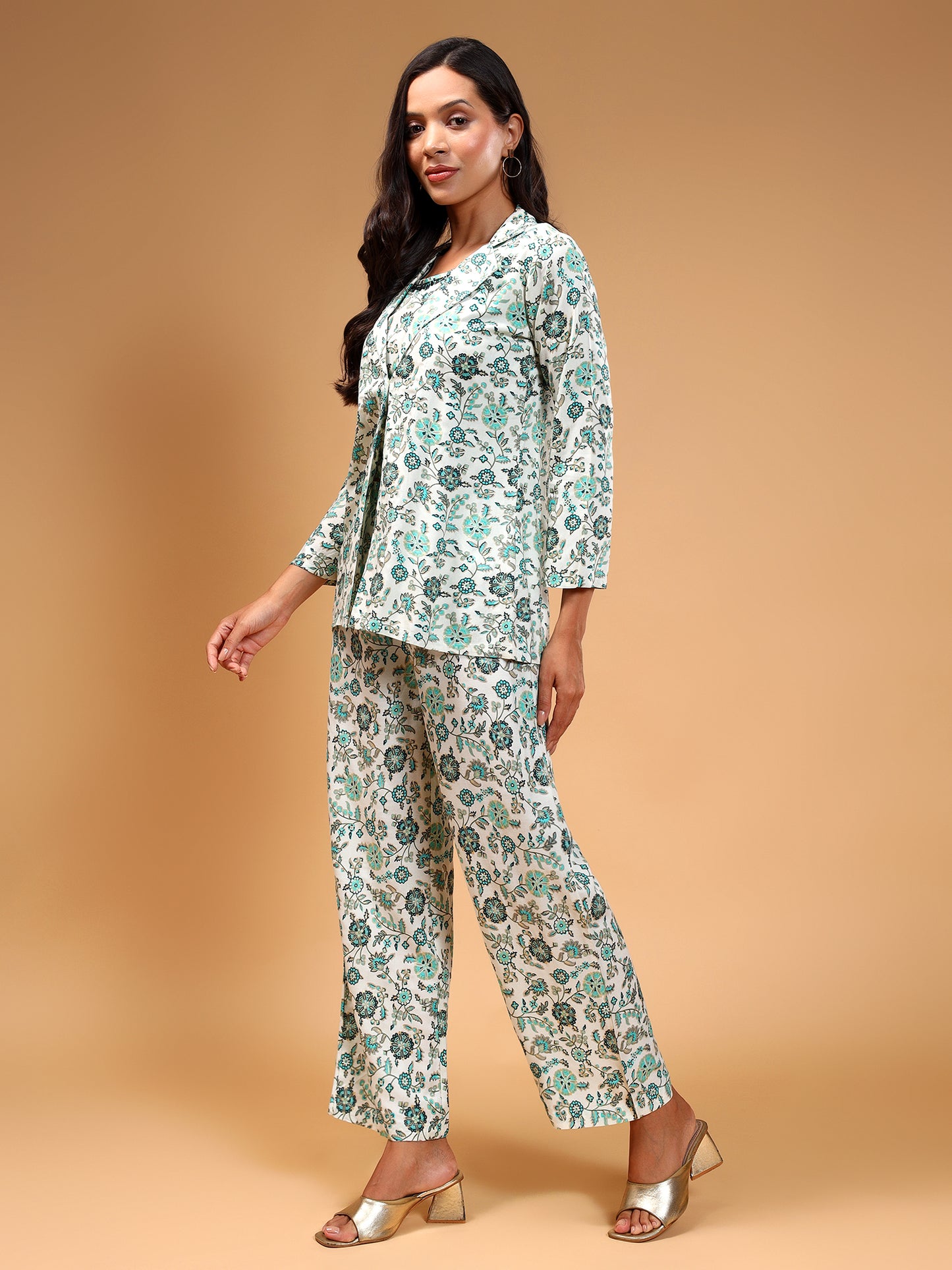 Floral Printed Top & Trousers With Shrug - Five Miles