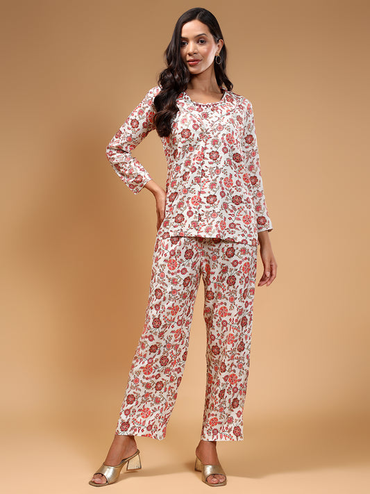 Floral Printed Crop Top & Trouser & Shrug - Five Miles