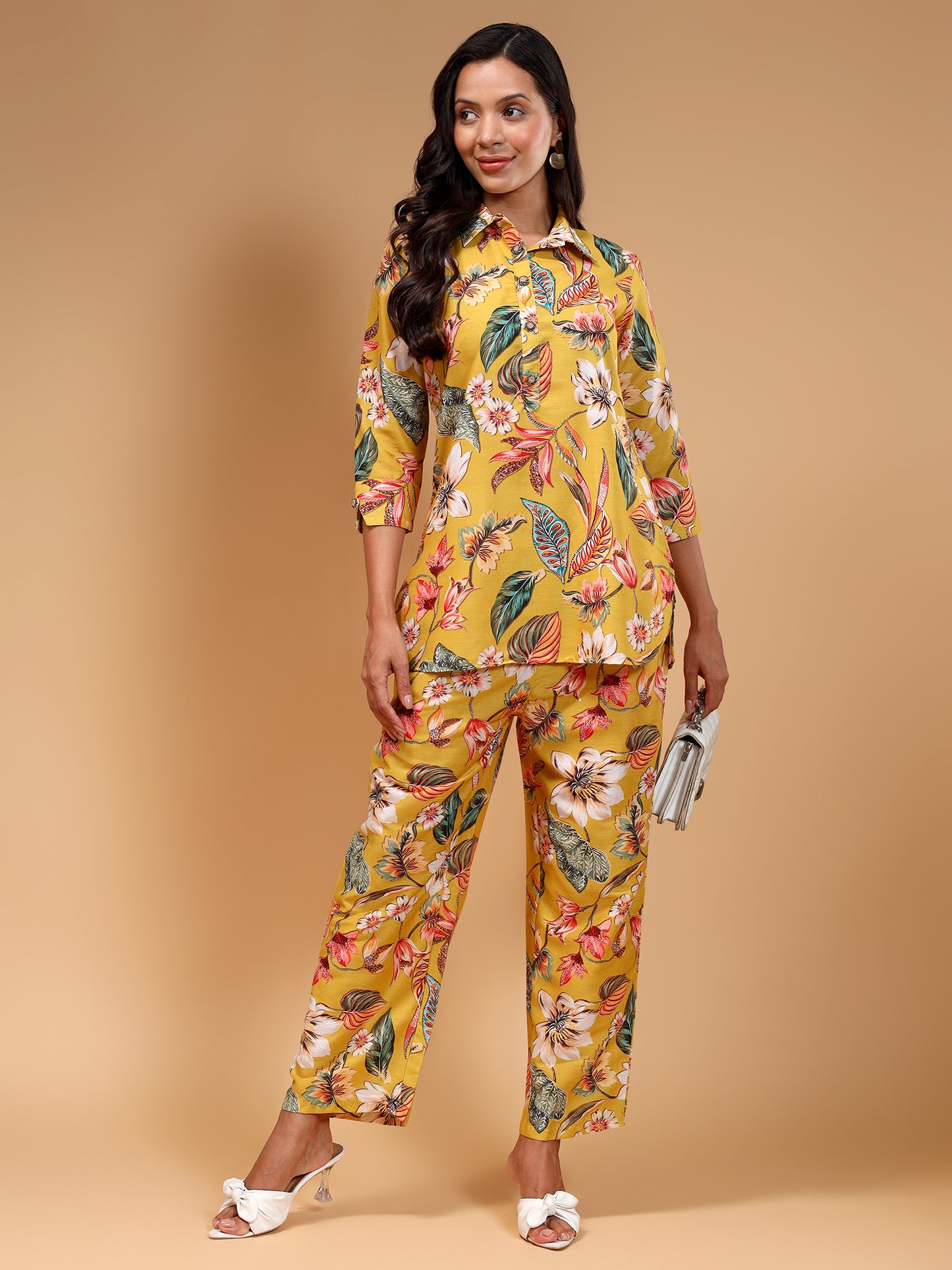 Floral Printed Shirt Collar Tunic With Trouser - Five Miles