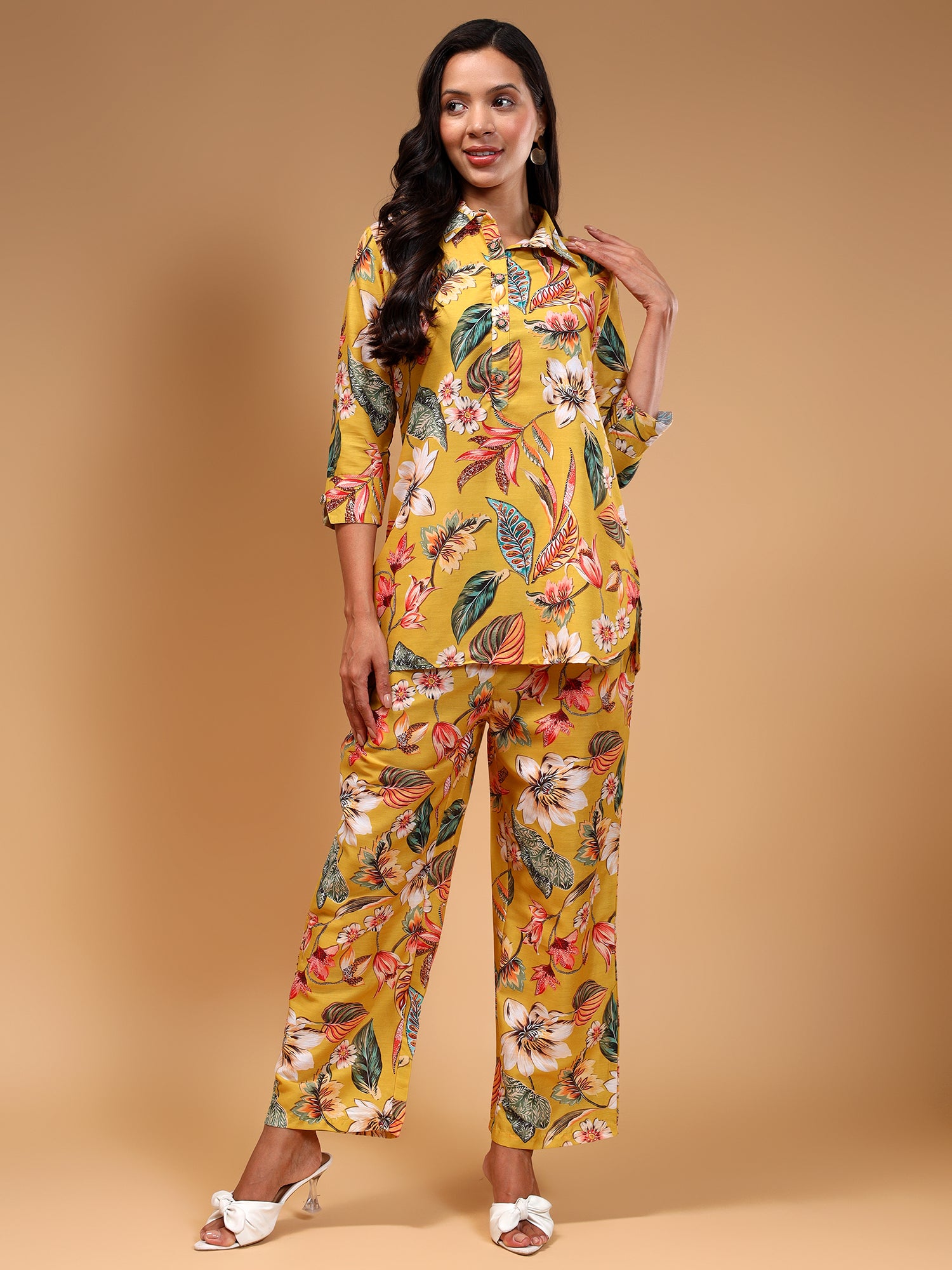 Floral Printed Shirt Collar Tunic With Trouser - Five Miles