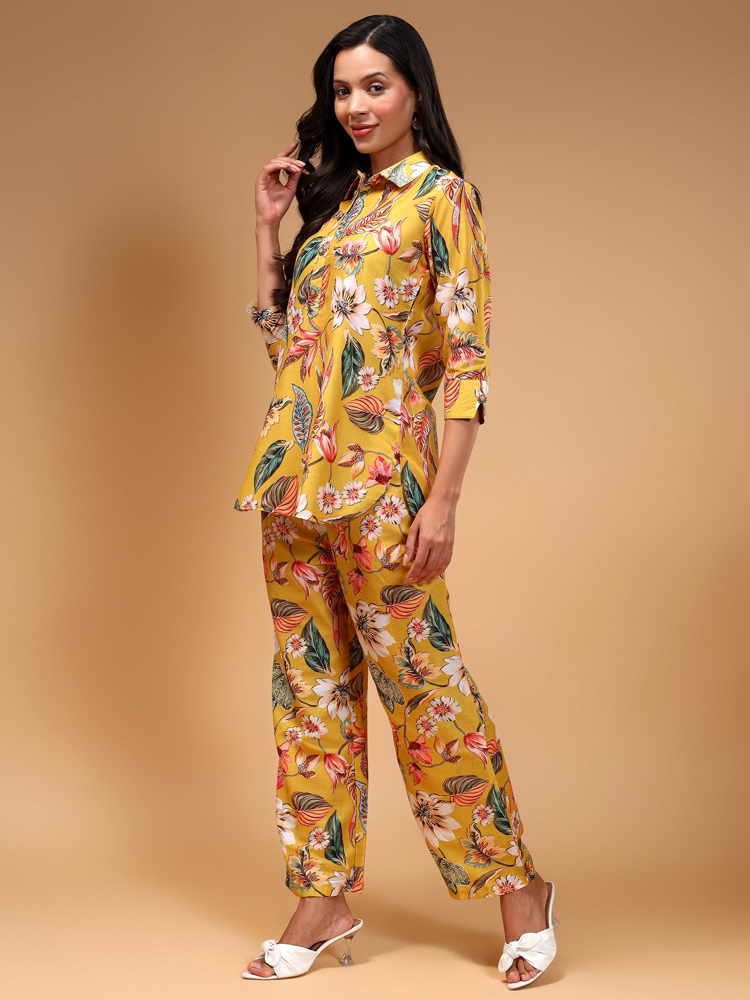 Floral Printed Shirt Collar Tunic With Trouser - Five Miles