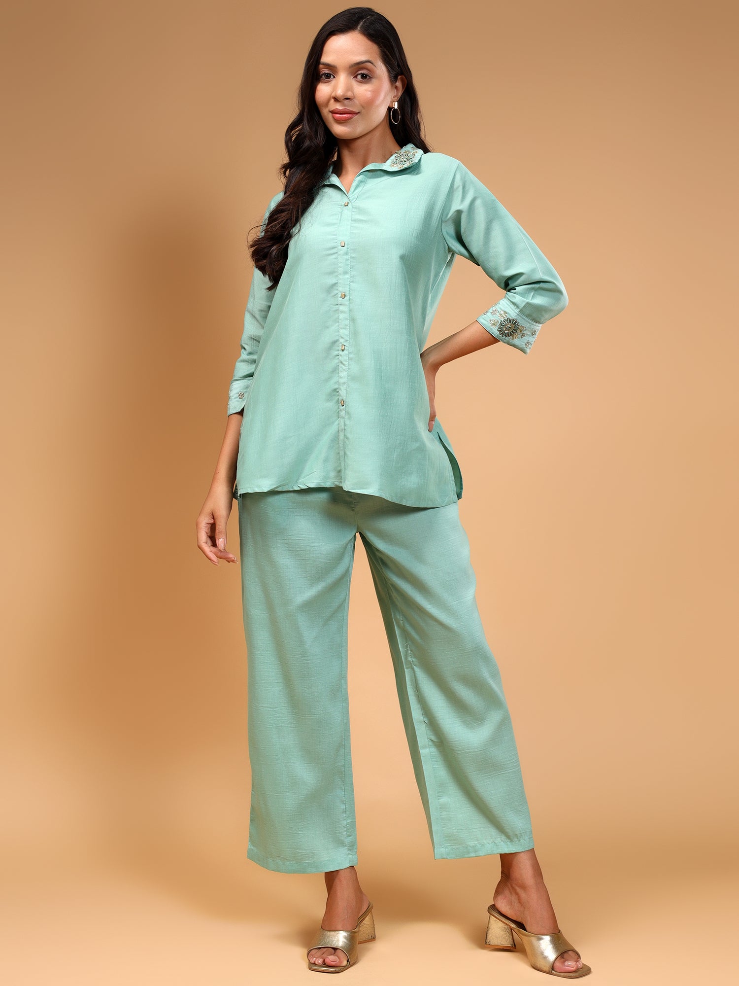 Embellished Shirt Collar Tunic With Trouser - Five Miles