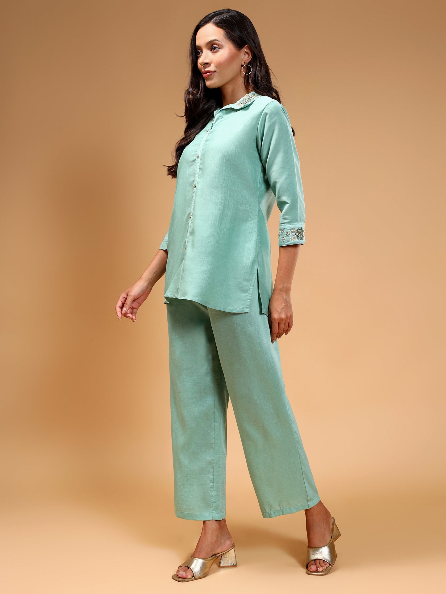 Embellished Shirt Collar Tunic With Trouser - Five Miles