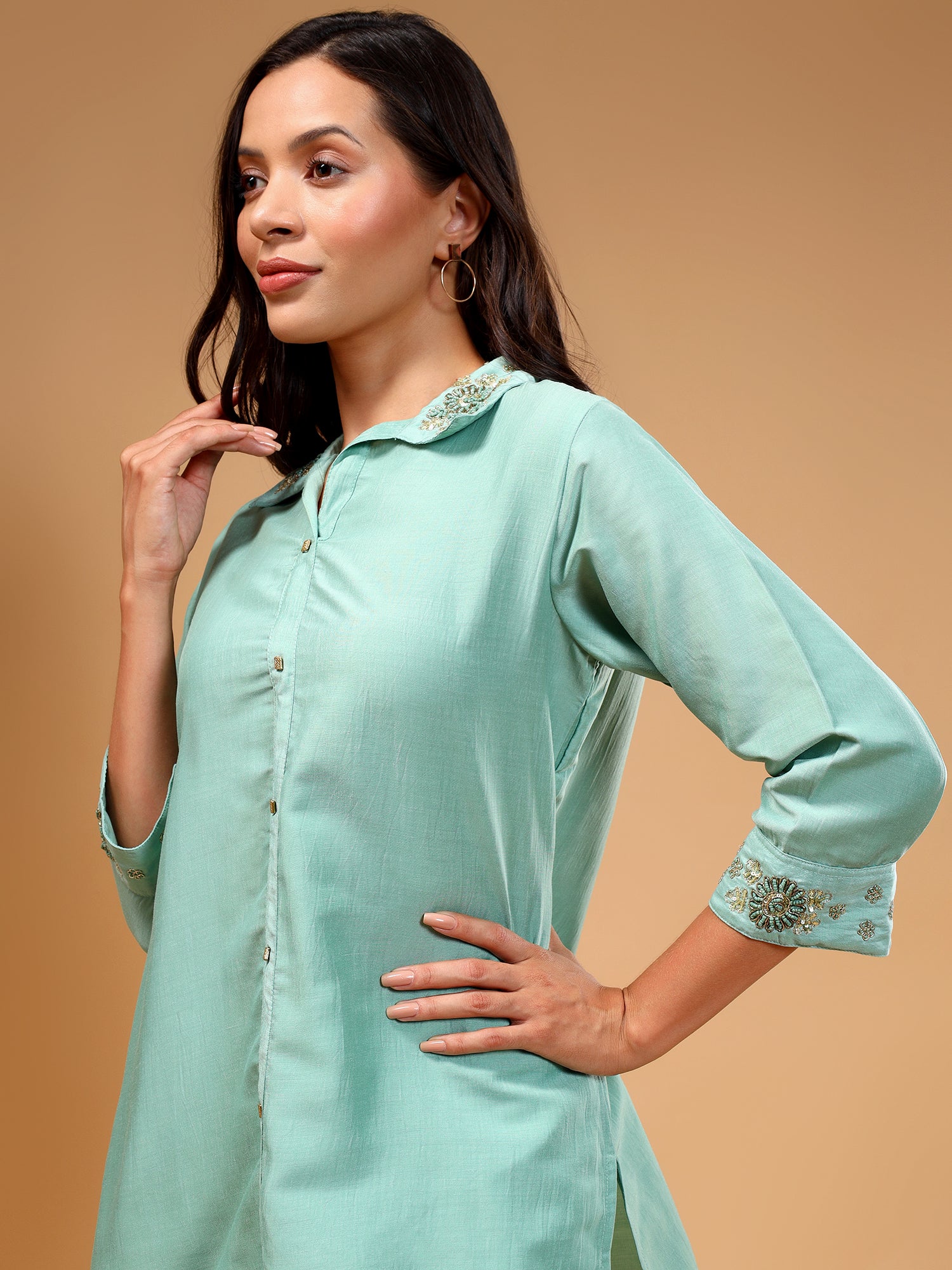 Embellished Shirt Collar Tunic With Trouser - Five Miles