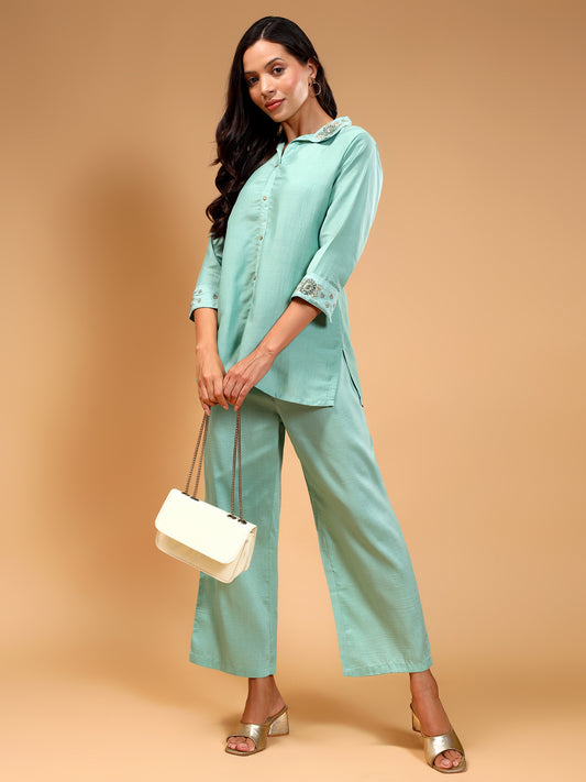 Embellished Shirt Collar Tunic With Trouser - Five Miles