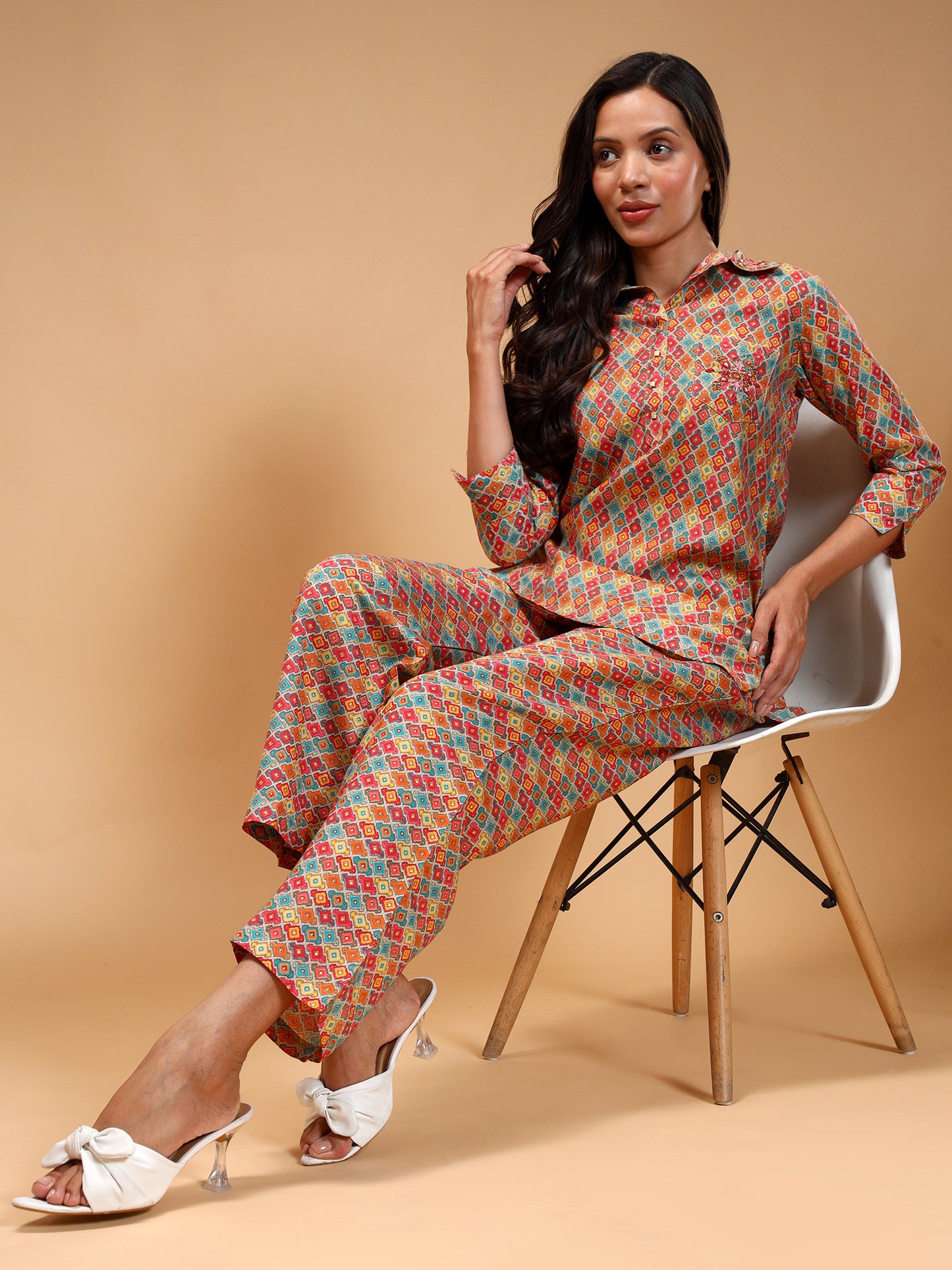 Ethnic Motifs Printed Shirt Collar Co-Ord's set - Five Miles