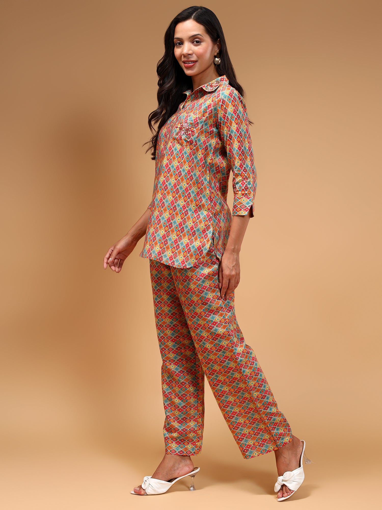 Ethnic Motifs Printed Shirt Collar Co-Ord's set - Five Miles