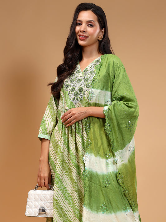 Ethnic Motifs Printed Pure Cotton Straight Kurta & Salwar With Dupatta - Five Miles