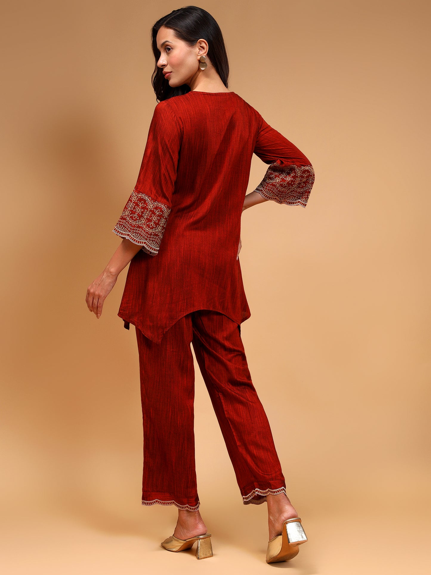 Embroidered V-Neck Tunic & Palazzos Set - Five Miles