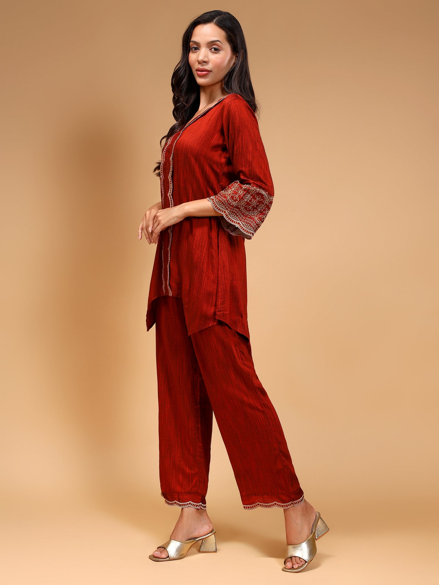 Embroidered V-Neck Tunic & Palazzos Set - Five Miles