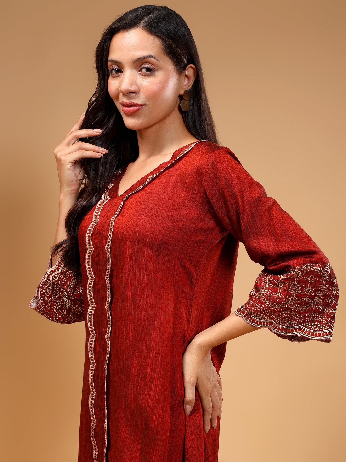 Embroidered V-Neck Tunic & Palazzos Set - Five Miles