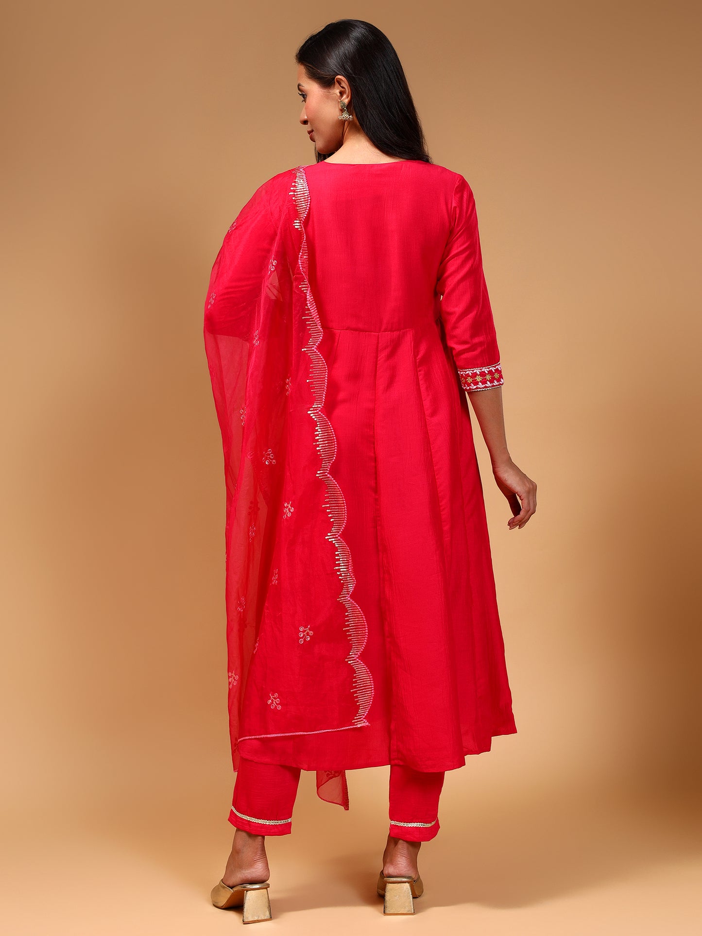 Embroidered Panelled Thread Work Kurta with Trousers & Dupatta - Five Miles